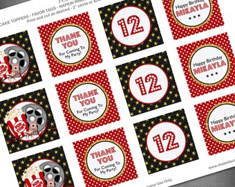 Movie Theme 2 Inch Party Circles for Cupcake Toppers, Favor Bags, Napkin Rings, Decorations, etc.