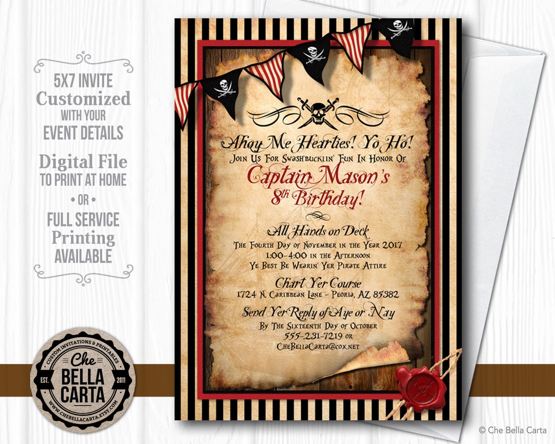 Pirate Party Customized Printable Invitation - Etsy