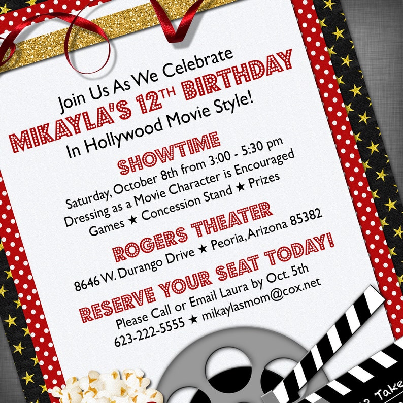 Movie Party Customized Printable Invitation image 3