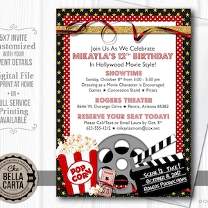 Movie Party Customized Printable Invitation image 1