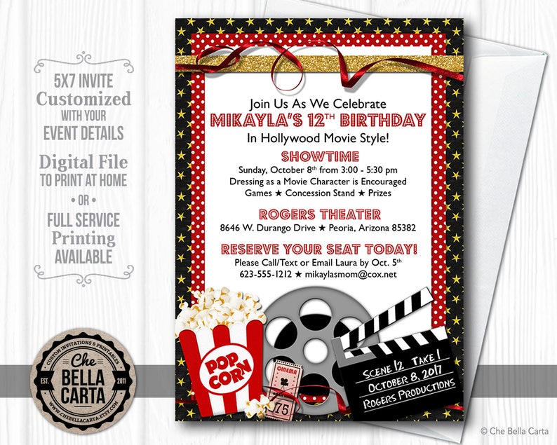 Movie Party Customized Printable Invitation image 1