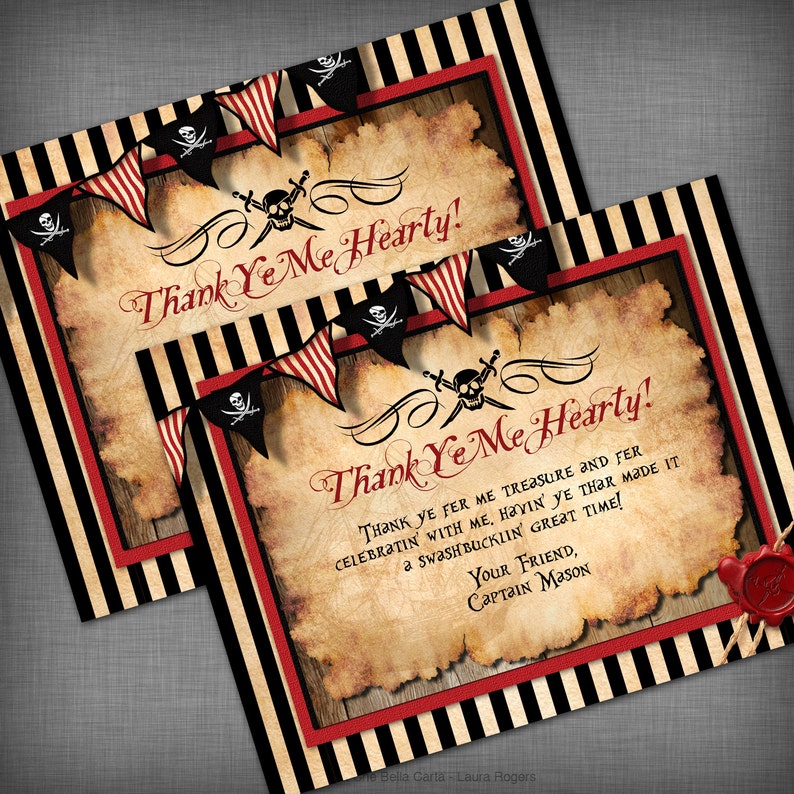 Pirate Theme Thank You Card Etsy