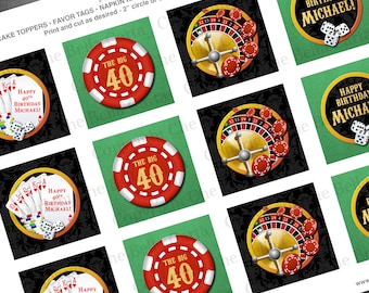 Casino Theme 2 Inch Party Circles for Cupcake Toppers, Favor Bags, Napkin Rings, Decorations, etc.