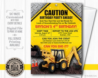 Construction Builder Themed Printable or Printed Invitation with FREE SHIPPING - Birthday, Retirement, Fundraiser, Group Event, Etc.