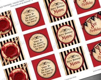 Pirate Theme 2 Inch Party Circles for Cupcake Toppers, Favor Bags, Napkin Rings, Decorations, etc.