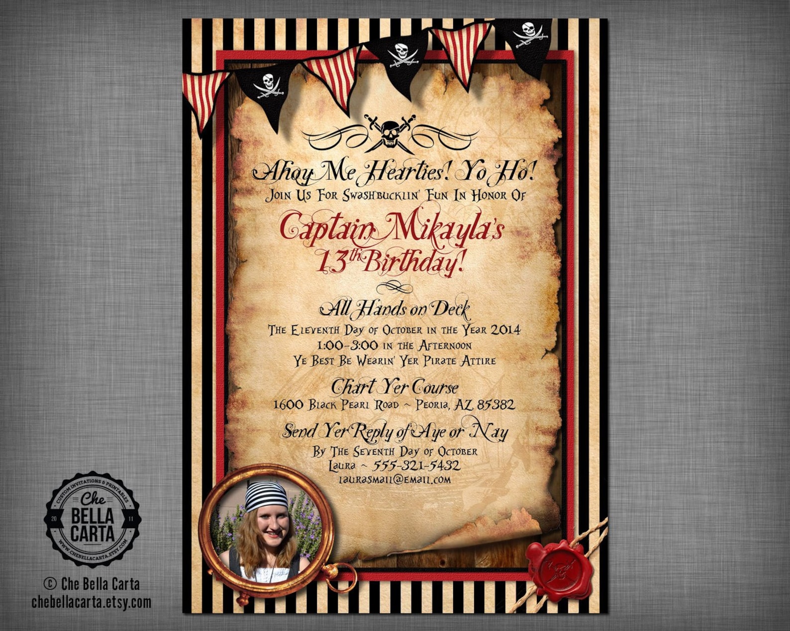 Pirate Party Customized Printable Invitation Etsy