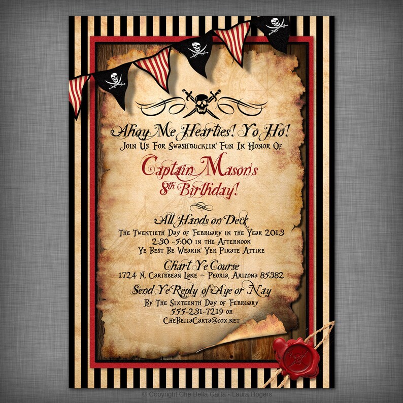 Pirate Party Customized Printable Invitation - Etsy