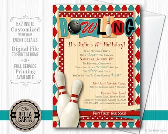 Bowling Party Customized Printable Invitation