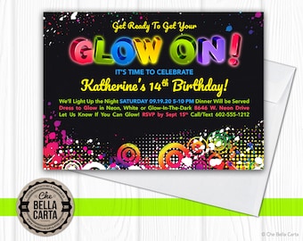 Glow Neon Black Light Party Customized Printable Invitation