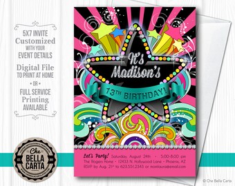 Sparkle Star Pink Birthday Customized Printable Invitation
