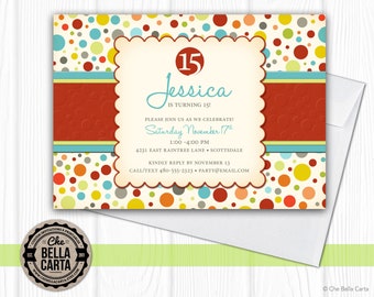 Colorful Dots Birthday, Shower, Cocktail Party Customized Printable Invitation