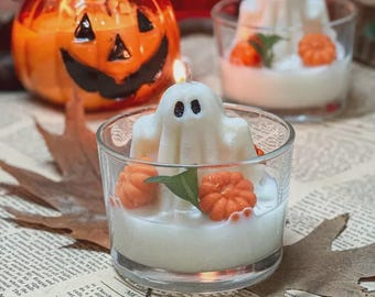 Ghost Candle with Mini Pumpkins – Soy Wax Spooky Fall Decor