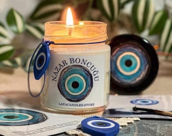 Nazar Evil Eye Protection Candle, Soy Wax, Spiritual Home Decor, Meditation Charm (200ml)