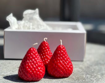 Handmade Strawberry Birthday Cake Candles – Fruit Toppers, Bento Decor