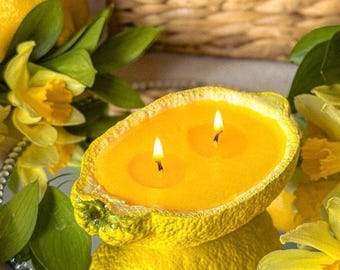 Hand-Painted Half Lemon Candle, Soy Wax Citrus Fruit Home Decor
