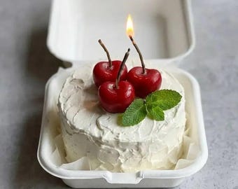 Cherry Cake Candles, Birthday Cake Toppers, Handmade, Party Decor