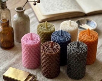 Handmade Beeswax Taper Candles – Honeycomb Texture Dinner Table Decor, non toxic candle, gift