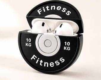 3D Gym Dumbbell AirPods Case, Fitness Weight Plate Silicone Cover, Shockproof Earbud Case for AirPods 4, Pro 2, Pro & 3