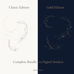 Celestial Line Art Digital Sticker Bundle | Classic & Gold Edition | Set of 10 | GoodNotes | Instant Download PNG