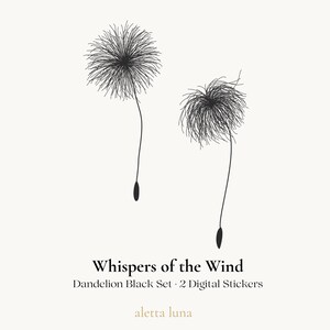 Dandelion Black Set Digital Sticker | Whispers of the Wind | Line Art | GoodNotes | Instant Download PNG