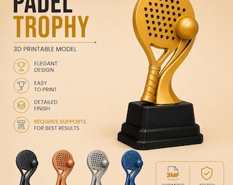 23cm Personalized Padel Trophy, Gold Padel Trophy, Modern Sports Award, Tournament Decoration