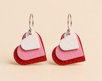 Handmade pink and red heart pendant earrings, cute heart earrings, romantic jewelry, lightweight earrings Valentine's Day