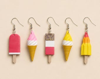 Cute Ice Cream & Popsicle Earrings – Colorful Kawaii Mini Food Jewelry – Handmade Fun Summer Earrings Sold as Pair