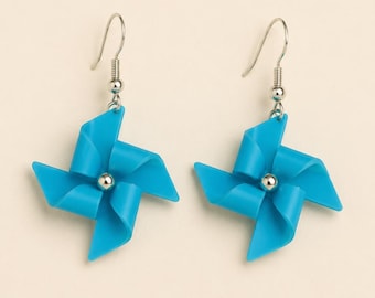 Handmade Blue Pinwheel Earrings Kawaii Style Summer Pendant