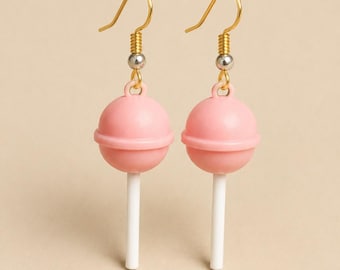 Kawaii Pink Lollipop Earrings, Lollipop Earrings Handmade, Cute Candy Jewelry, Sweet Gift Idea