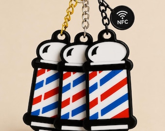 Custom NFC barber pole keychain, barber shop keychain, smart social tag, original hairdressing gift