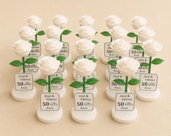 Personalized White Rose Wedding Favor, Wedding Favor, Anniversary Place Card, Minimum 10 pcs