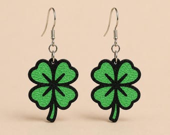 Handmade green clover earrings, lucky clover earrings, St Patrick jewelry, lightweight pendant earrings