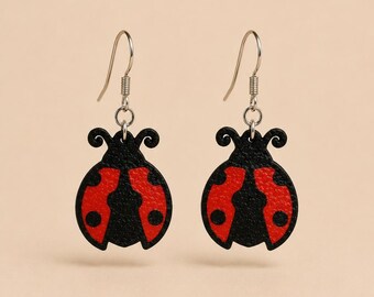 Handmade ladybug earrings, ladybug earrings kawaii, cute insect jewelry, lightweight pendant earrings