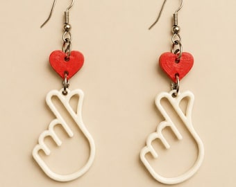 Kawaii Heart and Finger Heart Earrings, Cute Earrings Handmade, Love Gift Idea, Korean Style Jewelry