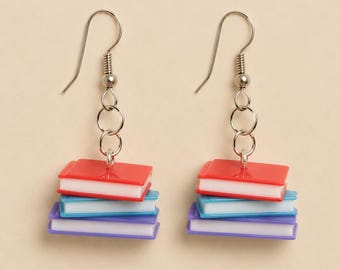 Kawaii Handmade Book Earrings, Book Earrings Cute, Teacher Gift, Reader Jewelry Colorful