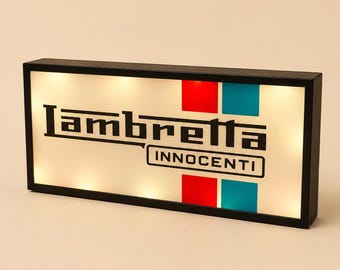 Innocenti Lambretta LED Lightbox, vintage scooter decor light sign, garage and motorbike room