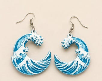 Blue marine wave earrings, lightweight earrings, ocean jewelry, gift for her