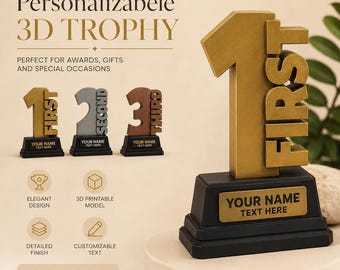 Custom Podium Trophy, First Second Third, Custom Winner Trophy, Race Award with Name