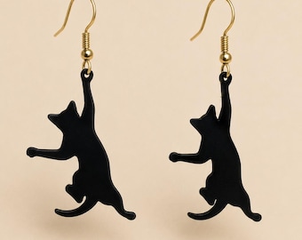 Kawaii Black Cat Earrings, Cat Earrings Handmade, Gothic Cute Jewelry, Minimal Animal Charm