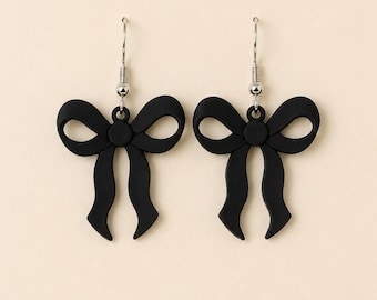 Kawaii Black Bow Earrings, Black Bow Earrings Handmade, Coquette Jewelry, Cute Gothic Accessory