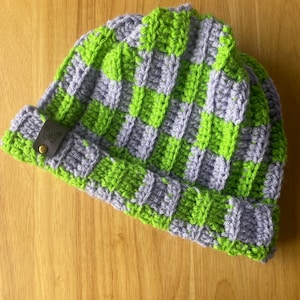 Checkerboard crochet beanie
