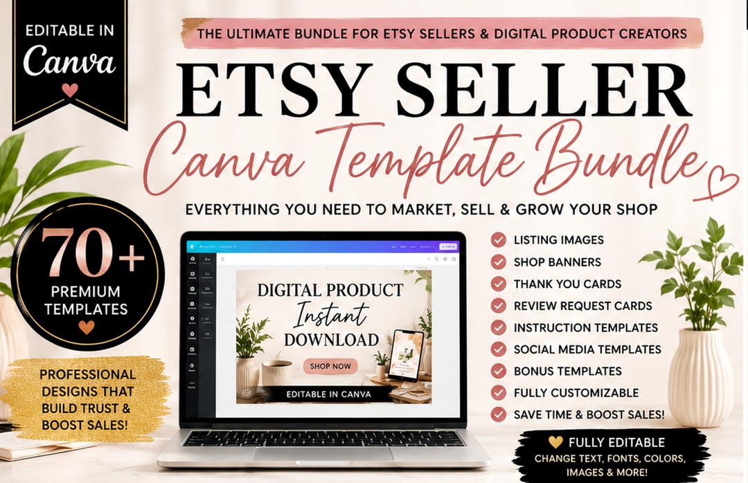 Etsy Seller Canva Template Bundle | 70+ Digital Product Listing Images ...
