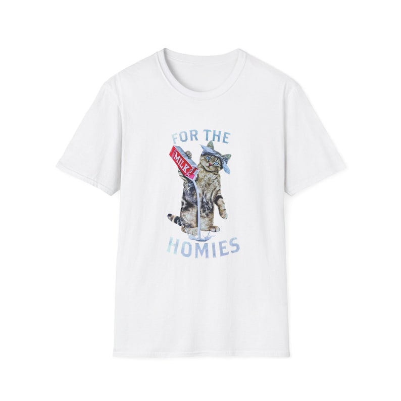 For the Homies Cat Illustration T-Shirt | Cat Drinking Milk Design image 1