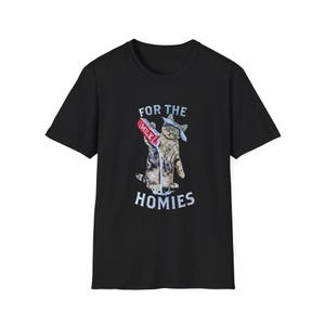 For the Homies Cat Illustration T-Shirt | Cat Drinking Milk Design image 2