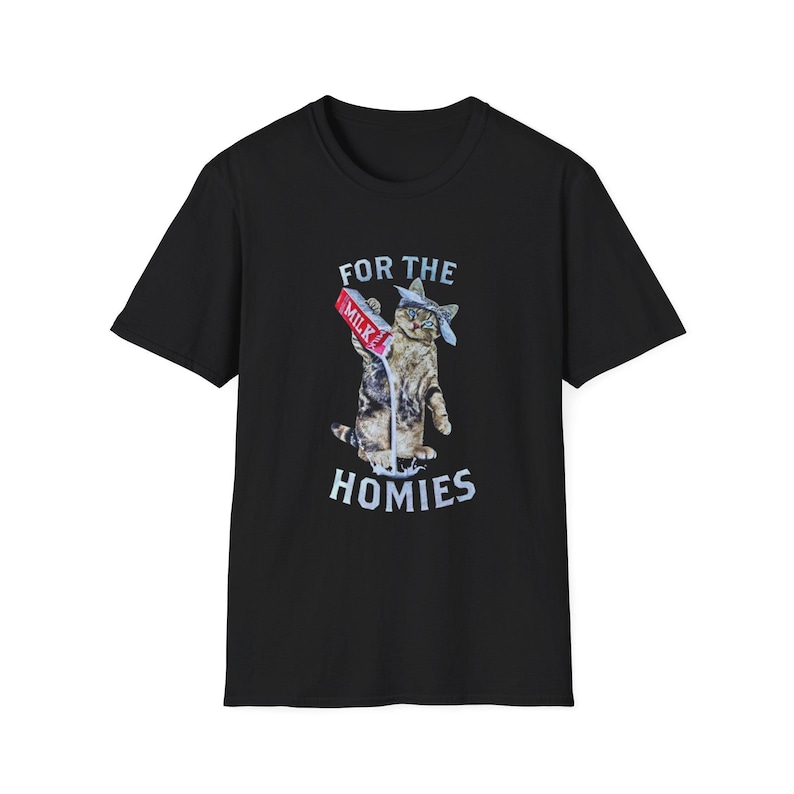 For the Homies Cat Illustration T-Shirt | Cat Drinking Milk Design image 2