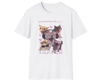 Professional Yapper T-Shirt | Cute Cats with Headphones, Heart Pattern