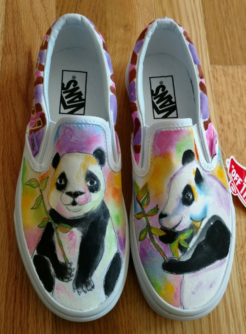 Panda Shoes-Panda Bear-Hand Painted-Original Art-Generic Slip | Etsy