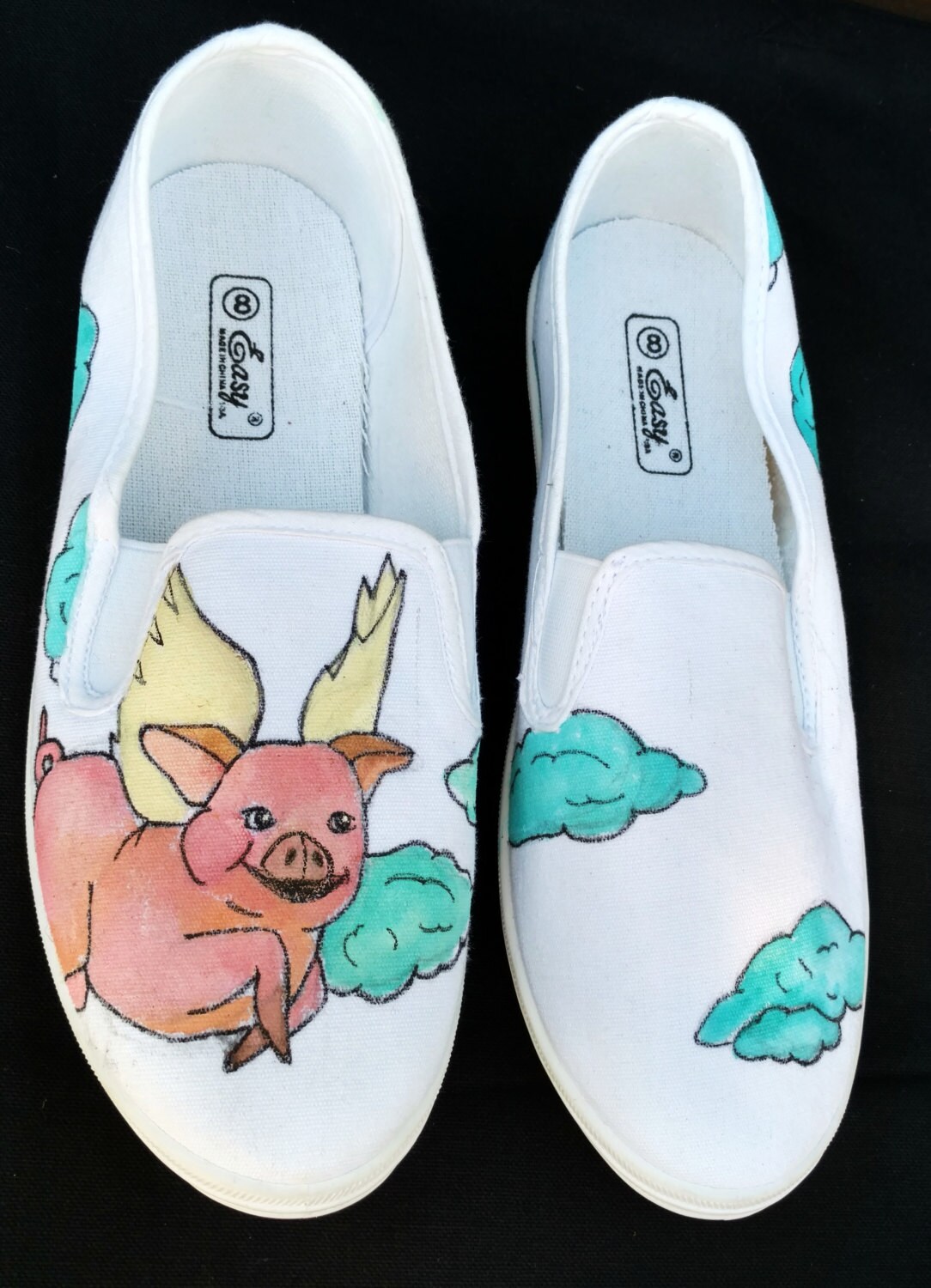 Flying Pig Shoes Pig ShoesHand Painted Slip On ShoesLace Etsy