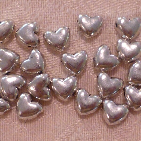 Silver Puffed Heart Beads ~ 8mm x 9mm x 4mm ~ Package of 20