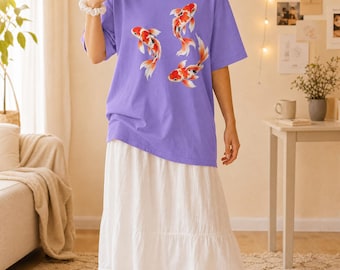 Koi Fish Graphic Tee Vintage Japanese Aesthetic Shirt Comfort Colors Retro Koi Pond Top Trendy Cottagecore Nature Tee